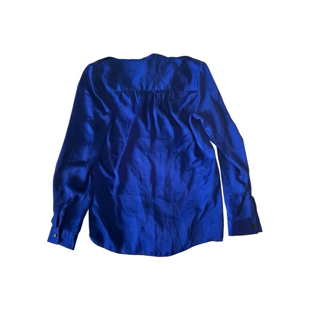 Kenneth Cole NY Blue Satin Blouse Women’s Small Button Front Long Sleeve Shirt - Picture 5 of 9